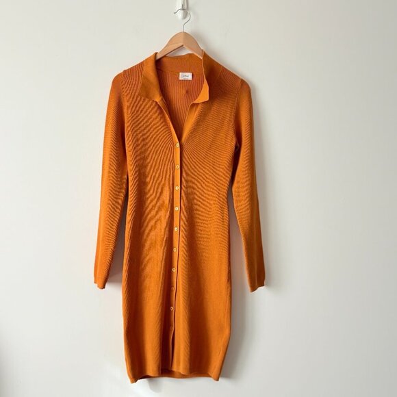 Aritzia Wilfred Cove Long Sleeve Knit Ribbed Dress Oriole Orange Size Large - Picture 5 of 7